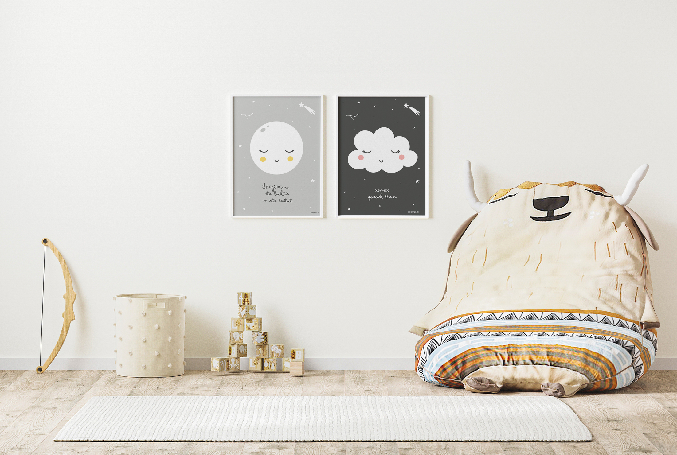 blank poster frame mock up in children playroom interior backgro