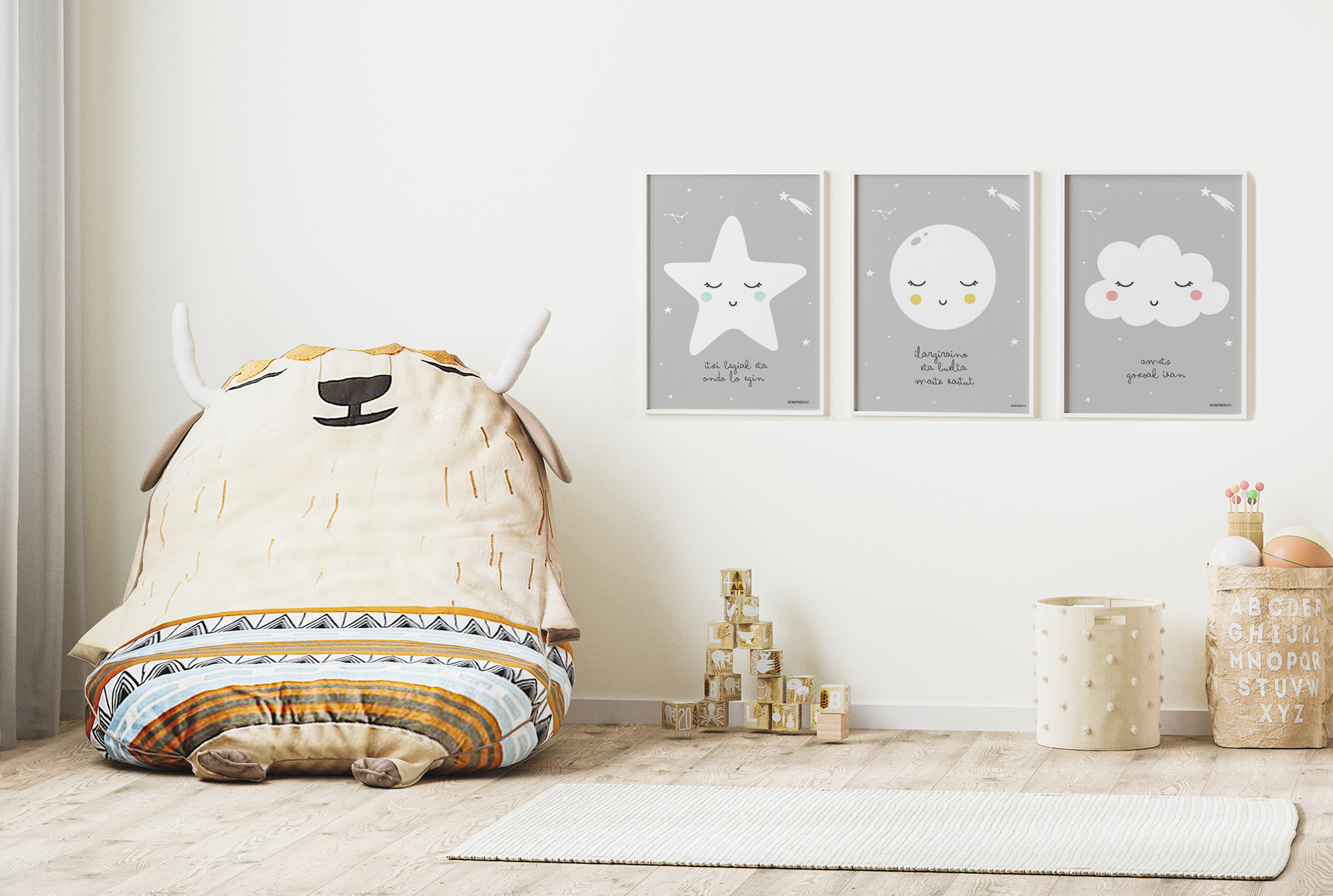 blank poster frame mock up in children playroom interior backgro