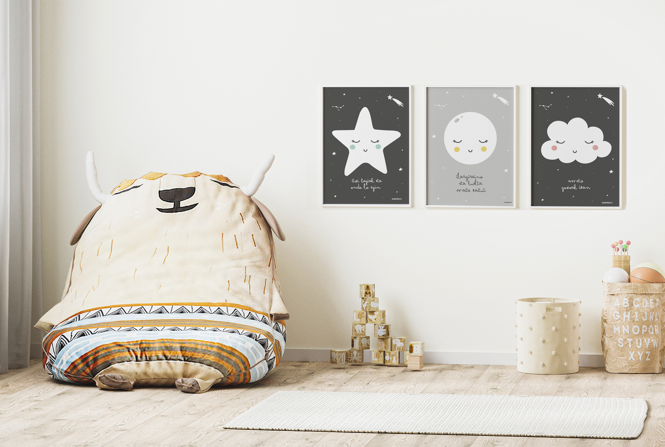 blank poster frame mock up in children playroom interior backgro